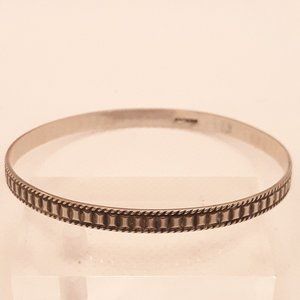 Sterling Silver Textured Bangle Bracelet with Rope Pattern Trim